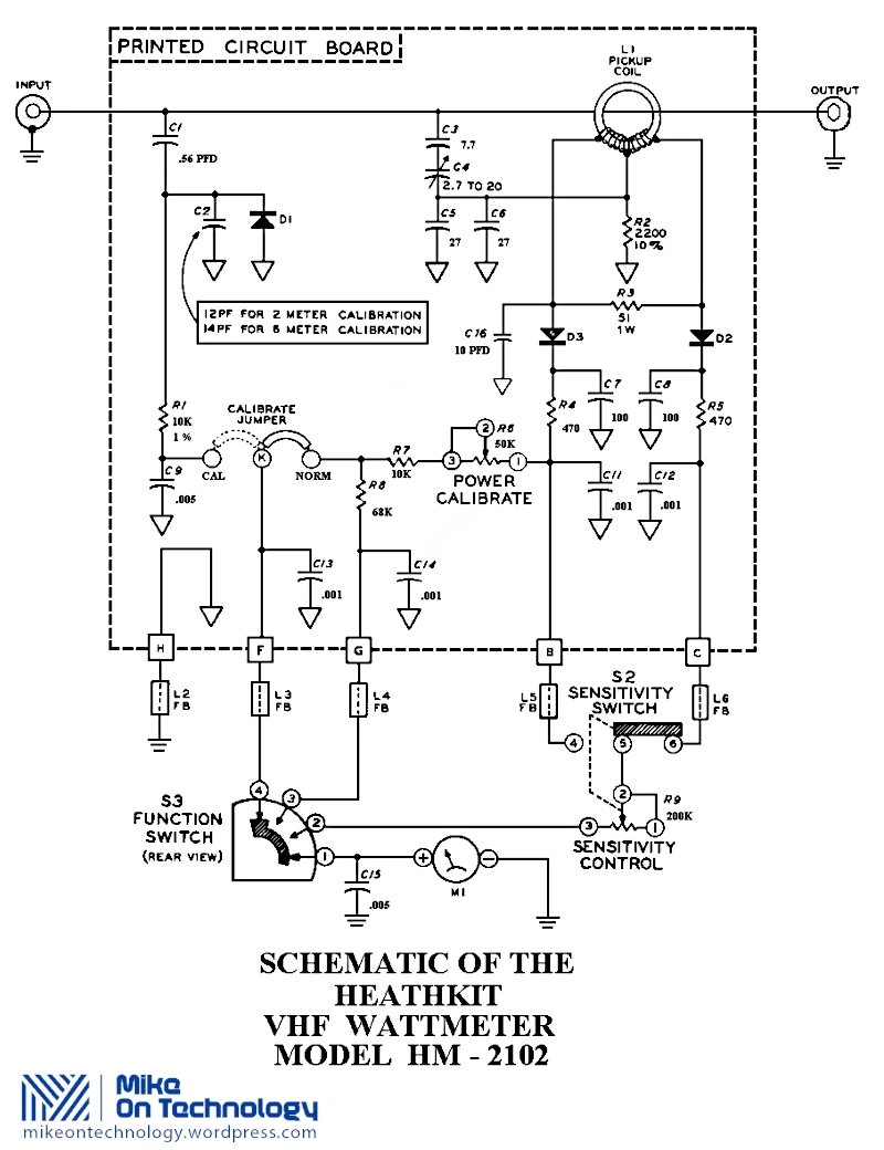 Heathkit hm-2102 vhf power / swr meter circuit diagram